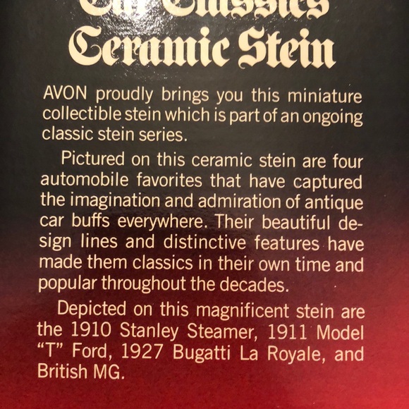 NIB 1982 Avon limited edition cCar Classics design beer stein - Picture 10 of 16